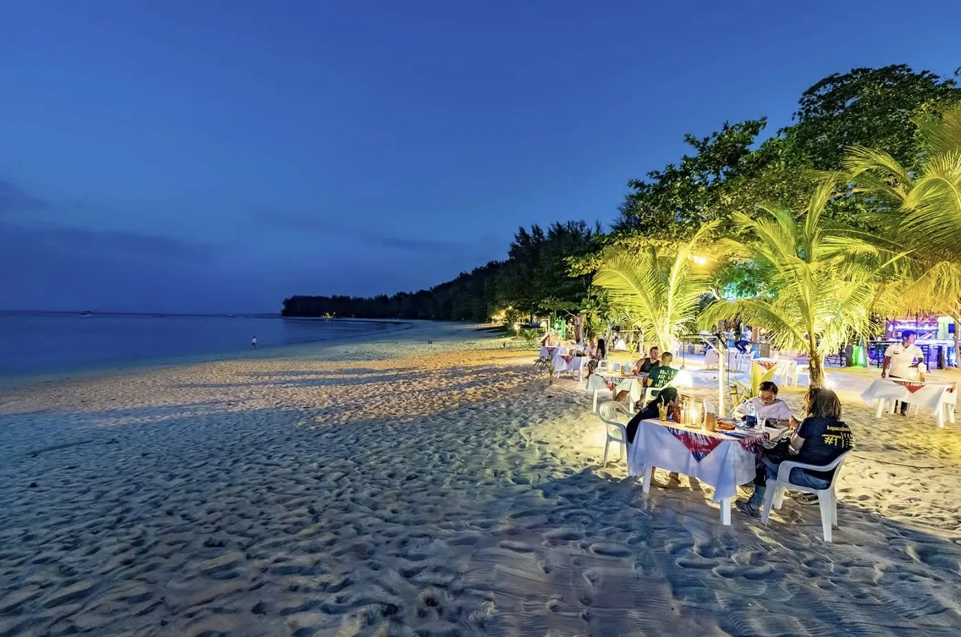 Dinner on the sand at dusk, Nai Yang Beach