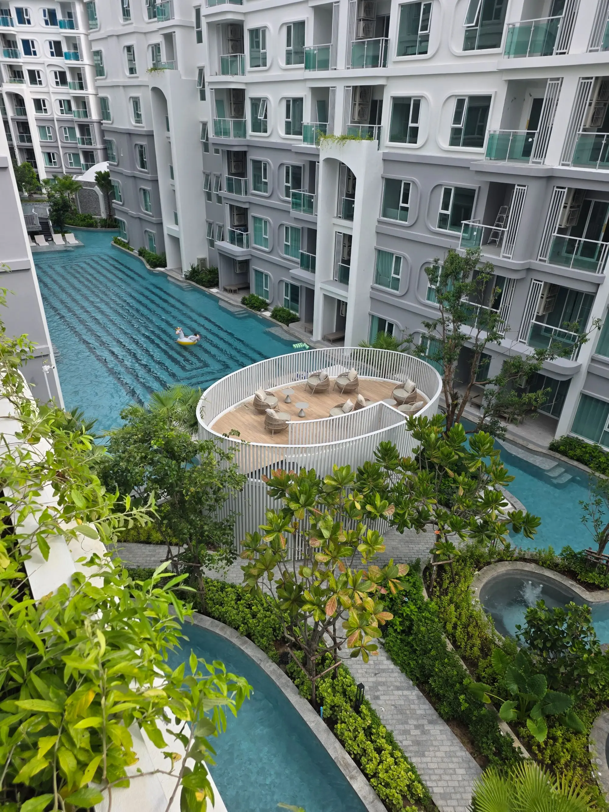 Lagoon pool through the courtyard
